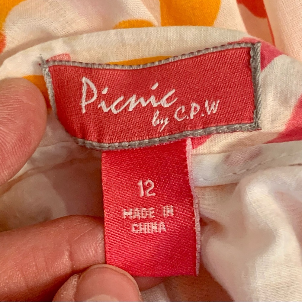 PICNIC BY CPW 100% Cotton Pleated Skirt Orange & Bright Pink Abstract Print - Picture 2 of 14